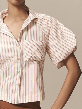 Maeve Cream Button-Down Shirt with Pink and Tan Stripes